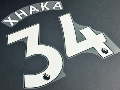ARSENAL 2019-23 XHAKA 34 OFFICIAL AVERY DENNISON WHITE PLAYER SIZE NAME SET