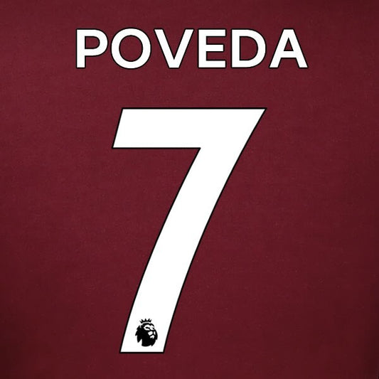 LEEDS UNITED 19-23 POVEDA 7 OFFICIAL AVERY DENNISON WHITE PLAYER SIZE NAME SET