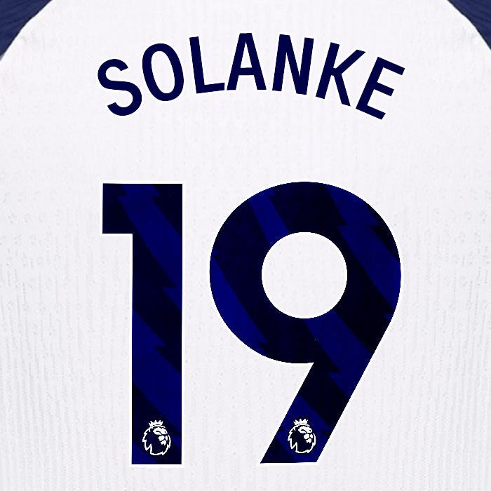 2025 2026 TOTTENHAM SOLANKE 19 BLUE HOME PLAYER SIZE NAME SET