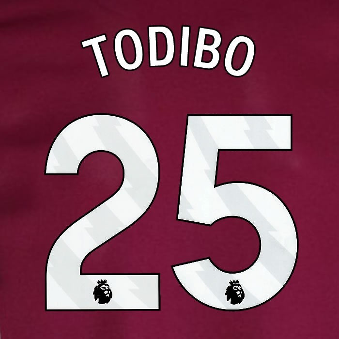 2024 2025 WEST HAM TODIBO 25 OFFICIAL WHITE HOME PLAYER SIZE NAMESET