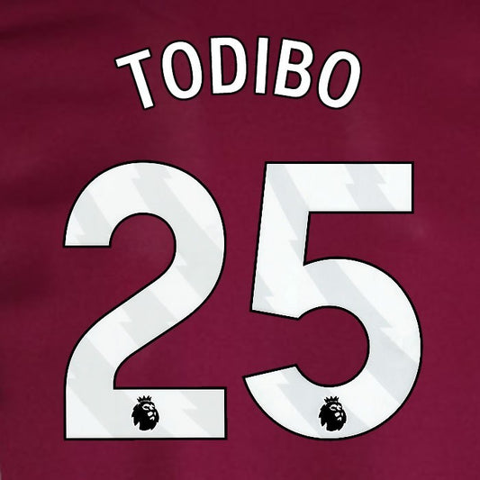 2024 2025 WEST HAM TODIBO 25 OFFICIAL WHITE HOME PLAYER SIZE NAMESET