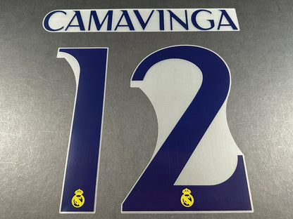 2023 2024 AVERY DENNISON REAL MADRID CAMAVINGA 12 HOME PLAYER SIZE NAMESET