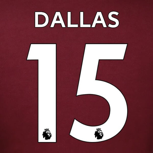 LEEDS UNITED 19-23 DALLAS 15 OFFICIAL AVERY DENNISON WHITE PLAYER SIZE NAME SET