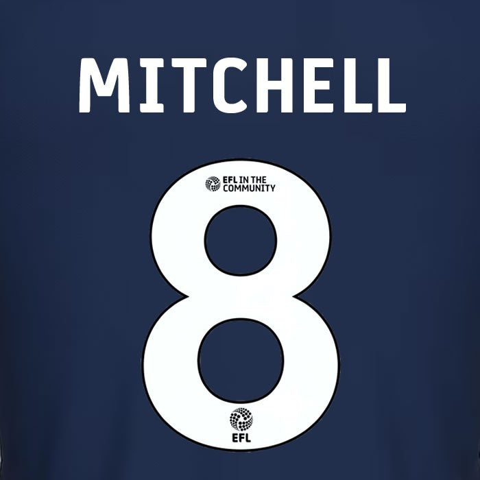 25 26 MILLWALL MICHHELL 8 OFFICIAL WHITE HOME PLAYER SIZE NAME SET 230MM
