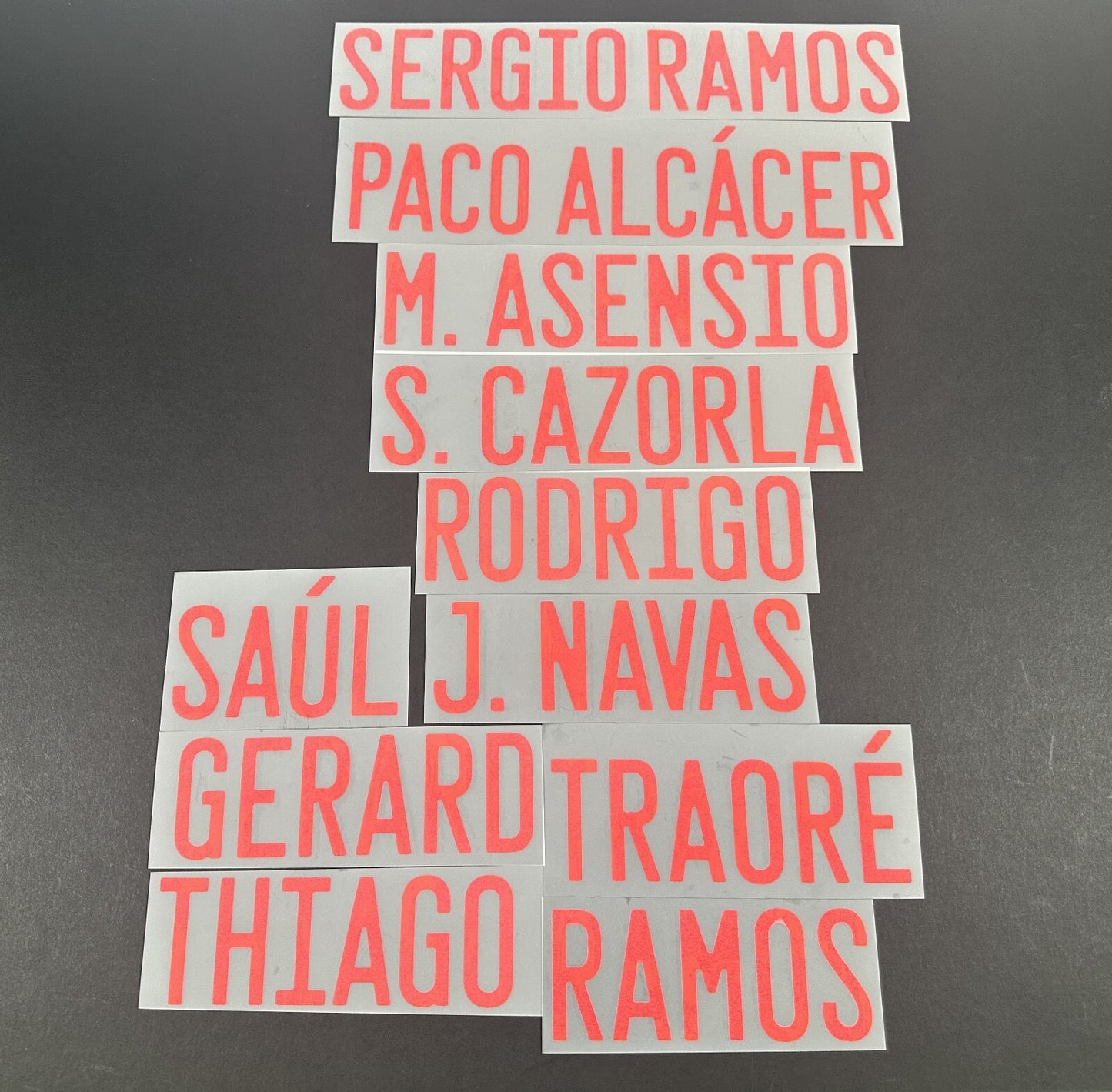 2020 2021 OFFICIAL DekoGraphics SPAIN AWAY RED PLAYER SIZE NAME BLOCKS