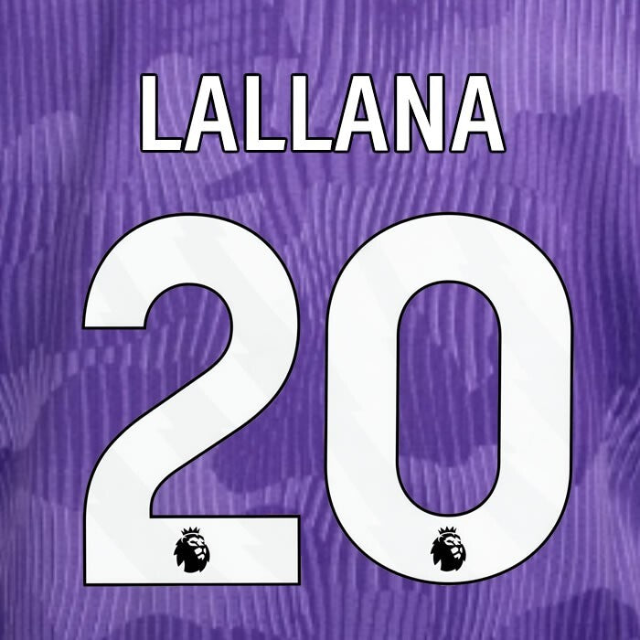 2023 2024 OFFICIAL LIVERPOOL LALLANA 20 WHITE 3RD PLAYER SIZE NAMESET
