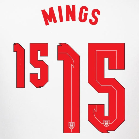 ENGLAND 2020 2021 OFFICIAL SPORTING ID MINGS 15 HOME PLAYER SIZE NAMESET