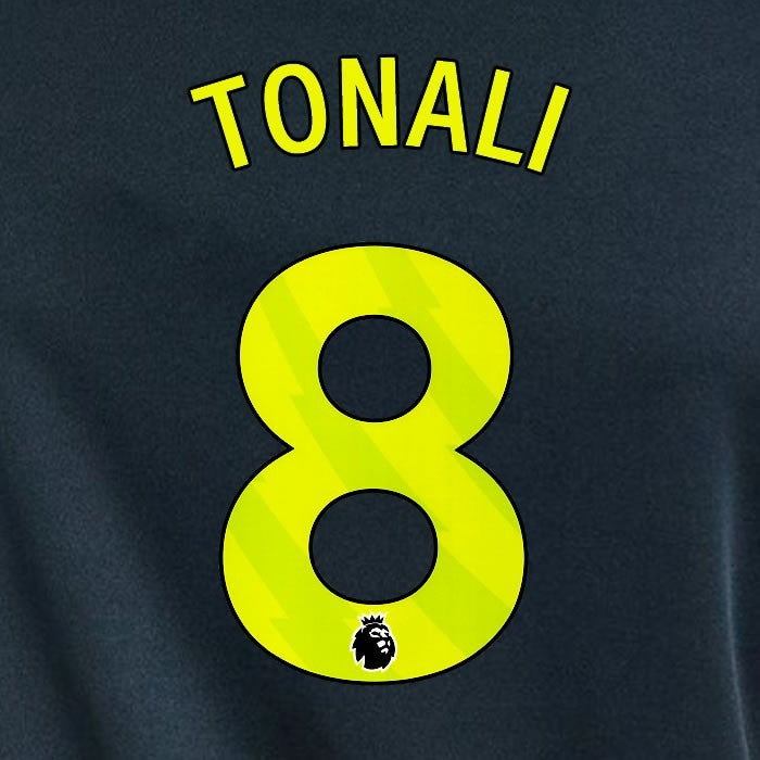 2023 2024 NEWCASTLE TONALI 8 OFFICIAL YELLOW 3rd PLAYER SIZE NAME SET