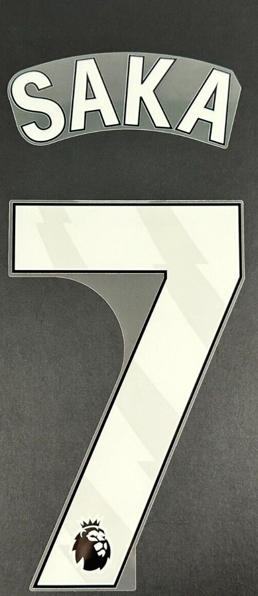 ARSENAL 2023 / 2025 SAKA 7 OFFICIAL AVERY DENNISON WHITE PLAYER SIZE NAME SET