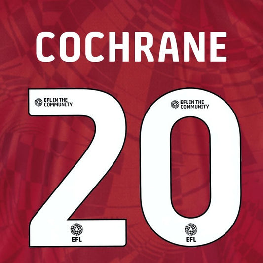 25 26  BIRMINGHAM CITY COCHRANE 20 OFFICIAL WHITE 3RD PLAYER SIZE NAME SET 230MM