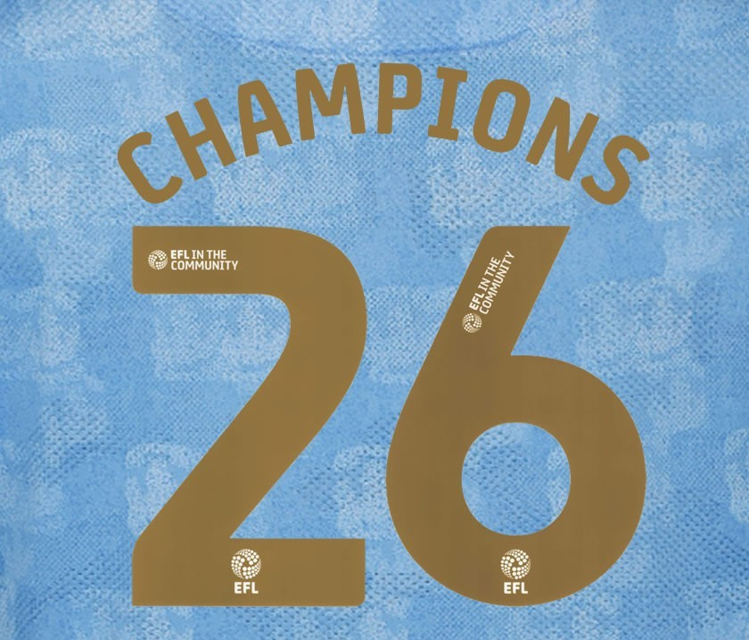 25 26 COVENTRY CITY CHAMPIONS 26 OFFICIAL GOLD HOME PLAYER SIZE NAME SET 230MM