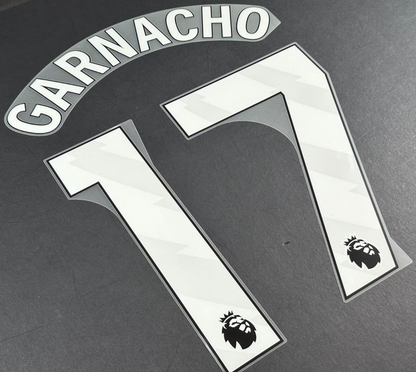 MAN UTD 23 - 25  GARNACHO 17 OFFICIAL AVERY DENNISON WHITE PLAYER SIZE NAME SET