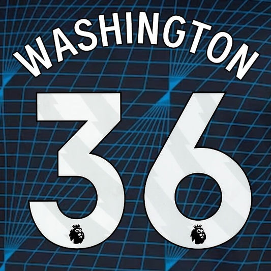 2023 2024 OFFICIAL CHELSEA WASHINGTON 36 WHITE AWAY PLAYER SIZE NAMESET