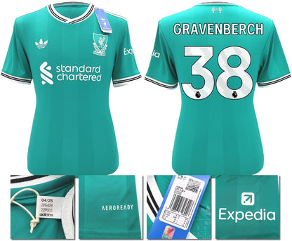 BNWT 2025 2026 LIVERPOOL ADIDAS 3RD SHIRT GRAVENBERCH 38 MEN'S