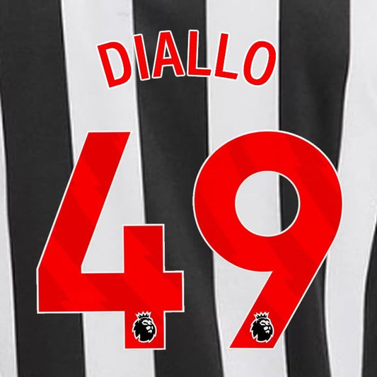 2023 2024 NEWCASTLE DIALLO 49 OFFICIAL RED HOME PLAYER SIZE NAME SET