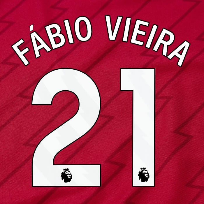 ARSENAL 2023/24 FABIO VIEIRA 21 OFFICIAL AVERY DENNISON WHITE PLAYER SIZE NAME