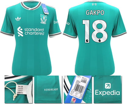 BNWT 2025 2026 LIVERPOOL ADIDAS 3RD SHIRT GAKPO 18 + PATCHES MEN'S