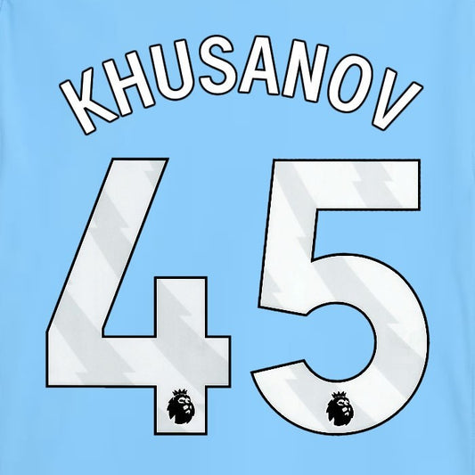 2025 2026 MANCHESTER CITY KHUSANOV 45 WHITE HOME PLAYER SIZE NAME SET