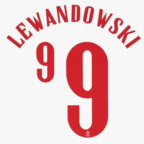2020 2021 OFFICIAL POLAND LEWANDOWSKI 9 HOME RED PLAYER SIZE NAMESET