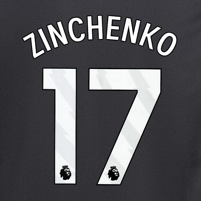 2024 2025 ARSENAL ZINCHENKO 17 WHITE AWAY OFFICIAL PLAYER SIZE NAMESET