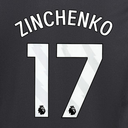 2024 2025 ARSENAL ZINCHENKO 17 WHITE AWAY OFFICIAL PLAYER SIZE NAMESET