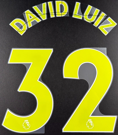 ARSENAL 19-23 DAVID LUIZ 32 OFFICIAL AVERY DENNISON YELLOW PLAYER SIZE NAME SET