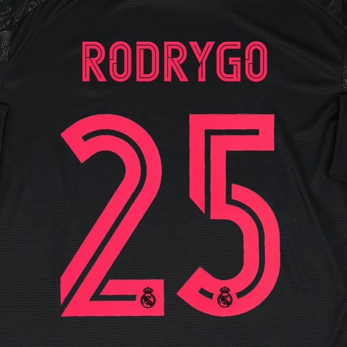 2020 2021 AVERY DENNISON REAL MADRID RODRYGO 25 3RD PINK PLAYER SIZE NAMESET