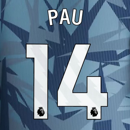 2023 2024 ASTON VILLA PAU 14 OFFICIAL WHITE 3RD PLAYER SIZE NAMESET