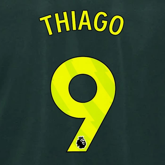 2024 2025 BRENTFORD THIAGO 9 OFFICIAL YELLOW 3RD PLAYER SIZE NAMESET