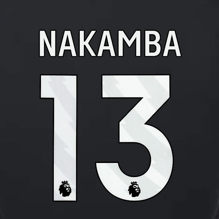 2023 2024 LUTON TOWN OFFICIAL NAKAMBA 13 WHITE 3RD PLAYER SIZE NAMESET