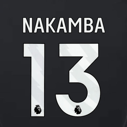 2023 2024 LUTON TOWN OFFICIAL NAKAMBA 13 WHITE 3RD PLAYER SIZE NAMESET