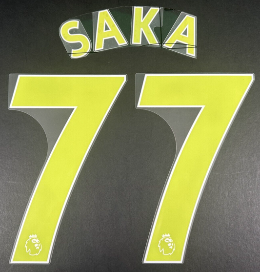 ARSENAL 2019-23 SAKA 77 OFFICIAL AVERY DENNISON YELLOW PLAYER SIZE NAME SET