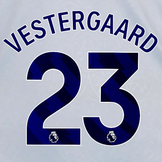 2024 2025 OFFICIAL LEICESTER CITY VESTERGAARD 23 BLUE 3RD PLAYER SIZE NAME SET