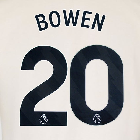 2025 2026 WEST HAM BOWEN 20 OFFICIAL BLACK AWAY PLAYER SIZE NAMESET