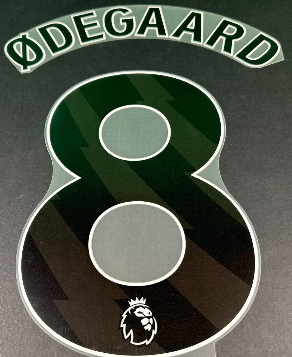 ARSENAL 2023/24 ODEGAARD 8 OFFICIAL AVERY DENNISON BLACK PLAYER SIZE NAME SET