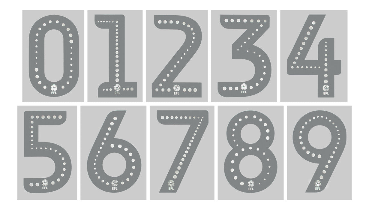 2019 2020 OFFICIAL EFL FOOTBALL LEAGUE SILVER PLAYER SIZE SHORT NUMBERS