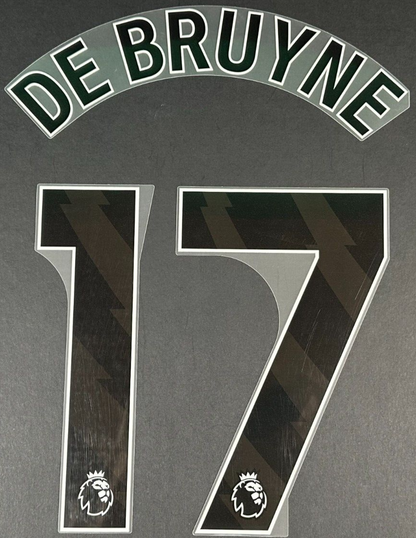 MAN CITY 2023/24 DE BRUYNE 17 OFFICIAL AVERY DENNISON BLACK PLAYER SIZE NAME SET