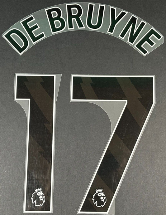 MAN CITY 2023/24 DE BRUYNE 17 OFFICIAL AVERY DENNISON BLACK PLAYER SIZE NAME SET