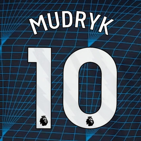 2023 2024 OFFICIAL CHELSEA MUDRYK 10 WHITE AWAY PLAYER SIZE NAMESET