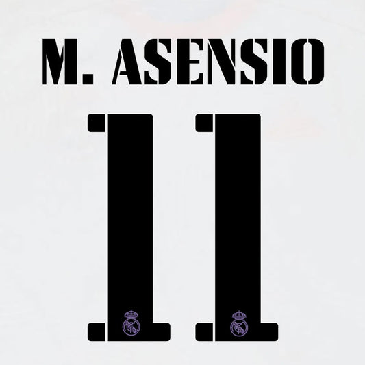 22 23 AVERY DENNISON REAL MADRID M. ASENSIO 11 HOME BLACK PLAYER SIZE NAMESET