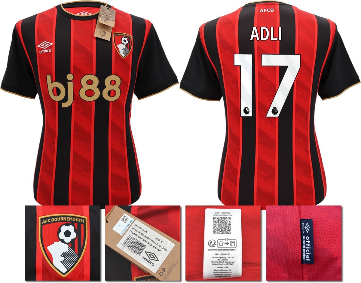 BNWT 2025 2026 UMBRO AFC BOURNEMOUTH HOME SHIRT ADLI 17