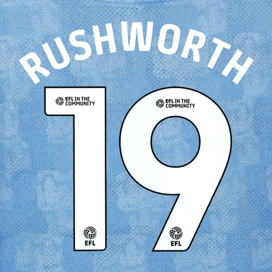 25 26 COVENTRY CITY RUSHWORTH 19 OFFICIAL WHITE HOME PLAYER SIZE NAME SET 230MM