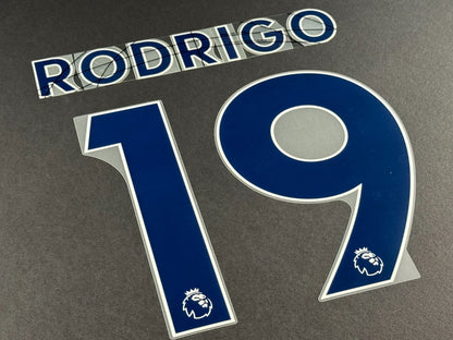 LEEDS UNITED 2022 2023 RODRIGO 19 OFFICIAL AVERY BLUE PLAYER SIZE NAME SET