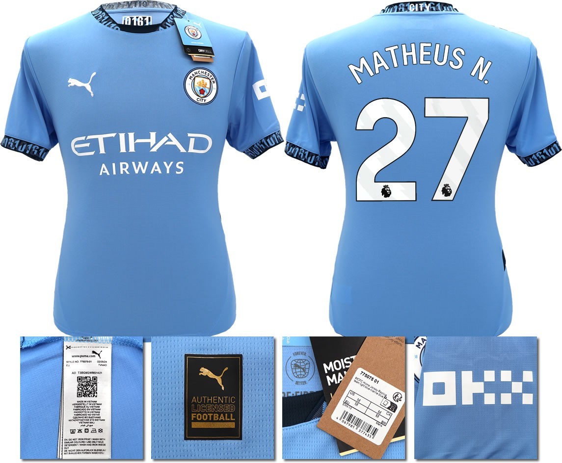 BNWT 2024 2025 MAN CITY PUMA HOME MATHEUS N. 27 FOOTBALL SHIRT