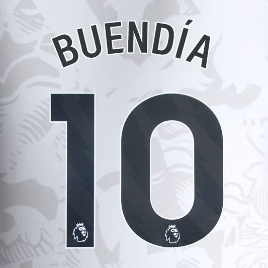 2023 2024 ASTON VILLA BUENDIA 10 OFFICIAL BLACK AWAY PLAYER SIZE NAMESET
