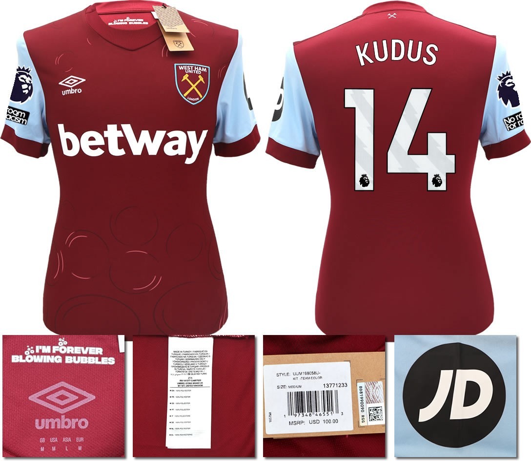 BNWT 2023 2024 UMBRO WEST HAM HOME SHIRT KUDUS 14 MEN'S