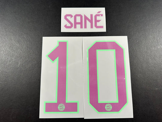 2023 2024 OFFICIAL BAYERN MUNICH SANE 10 AWAY PURPLE KIDS SIZE NAMESET