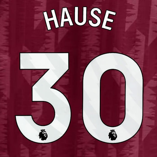 2023 2024 ASTON VILLA HAUSE 30 OFFICIAL WHITE HOME PLAYER SIZE NAMESET