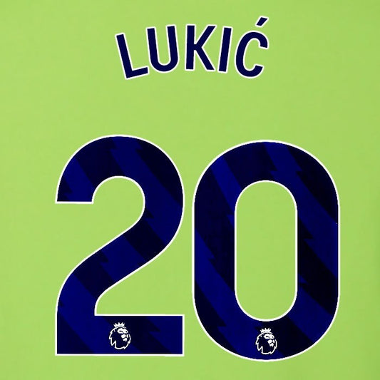 2025 2026 OFFICIAL FULHAM LUKIC 20 BLUE AWAY PLAYER SIZE NAMESET