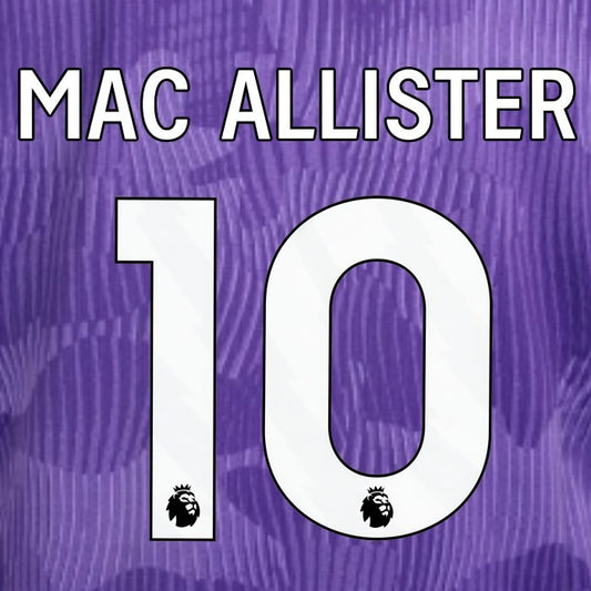 2023 2024 OFFICIAL LIVERPOOL MAC ALLISTER 10 WHITE 3RD PLAYER SIZE NAMESET